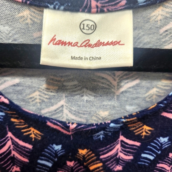 Hanna Andersson Tiered Tank Maxi Dress Girls Size 150 US 12 Navy and Feathers - Picture 3 of 4